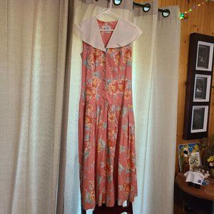pink Laura Ashley vintage cotton sleeveless floral cabbage rose long dress